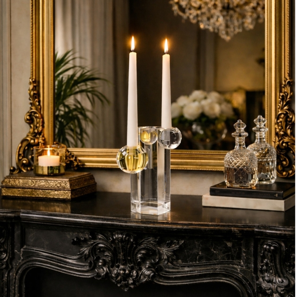 Fundamental Berlin Lead Glass  Dual Candleabra NEW